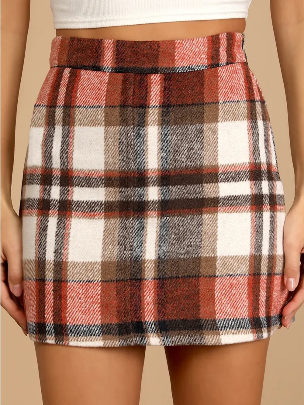 Lulus navy/orange/cream plaid skirt - Picture 3 of 10